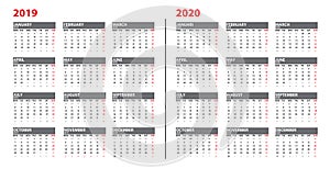 Set of calendar year 2019, 2020