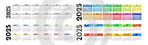 Set of calendars for 2025 isolated on a white background