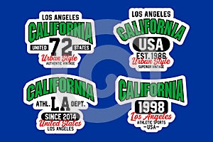 Set California LA Los Angeles vintage college varsity badge labels