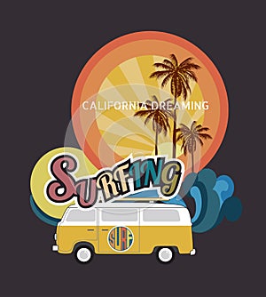 Set of California surf typography, t-shirt graphics , vector for