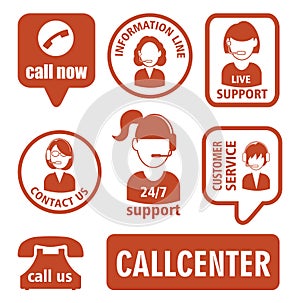 Set of call center operator icons. vector