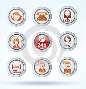 Set of call center operator icons. vector.