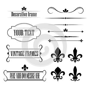 Set of calligraphic flourish design elements, borders and frames - fleur de lis vol 3