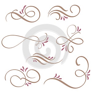 Set of calligraphy flourish art with vintage decorative whorls for design. Vector illustration EPS10