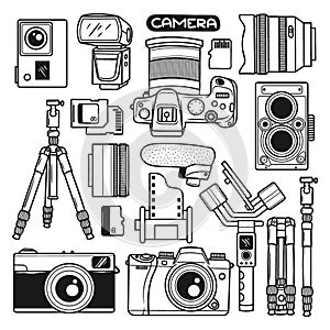 Set Camera Element Hand Drawn Doodle