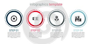 Set Camera shutter, photo lens, Photo mode macro and Retro cinema camera. Business infographic template. Vector