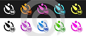 Set Camera timer icon isolated on black and white background. Photo exposure. Stopwatch timer 10 seconds. Vector