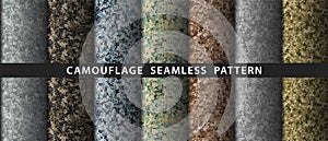 Set camouflage military seamless pattern. Vector soldier uniform fabrix texture