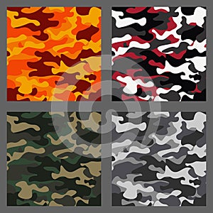 Set of camouflage seamless patterns background.