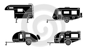 Set of camper trailer. Camping trailers for travel.