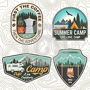 Set of Camping and caravanning club badges. Concept for shirt or logo, print, stamp, patch or tee. Vintage typography