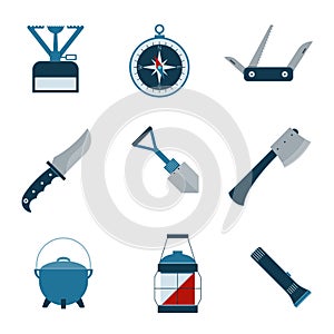 Set of camping equipment icons.