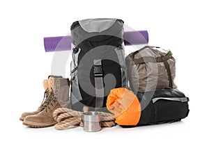 Set of camping equipment with sleeping bag