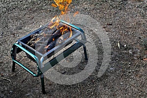 Set on camping fire on aluminium tripod