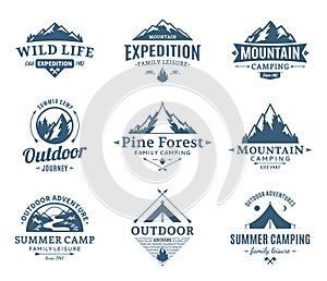 Set of camping and outdoor activity labels