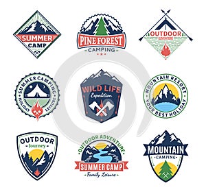 Set of camping and outdoor activity labels photo