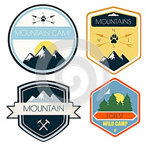 Set of camping and outdoor activity logos.