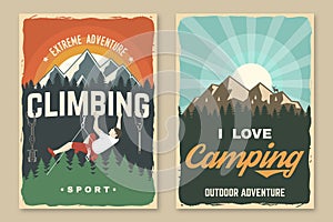 Set of camping poster, banner. Vector. Concept for shirt or logo, print, stamp or tee. Vintage typography design with