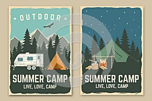 Set of camping retro posters. Vector illustration. Concept for shirt or logo, print, stamp, patch or tee. Vintage