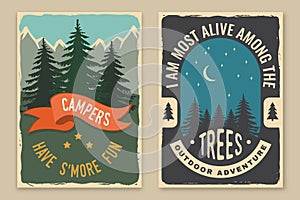 Set of camping retro posters. Vector illustration. Concept for shirt or logo, print, stamp, patch or tee. Vintage