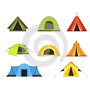 Set of camping tents icon - campsite and tourism photo