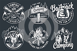 Set of camping travel outdoor adventure emblem