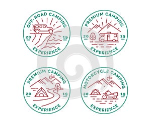 Set of camping vector line logo, badges.