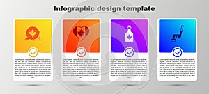 Set Canadian maple leaf, Heart shaped Canada flag, Bottle of syrup and Ice hockey stick and puck. Business infographic