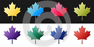 Set Canadian maple leaf icon isolated on black and white background. Canada symbol maple leaf. Vector