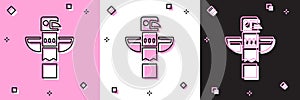 Set Canadian totem pole icon isolated on pink and white, black background. Vector
