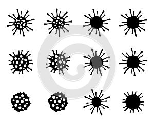 Set of cancer cell and virus in silhouette style photo