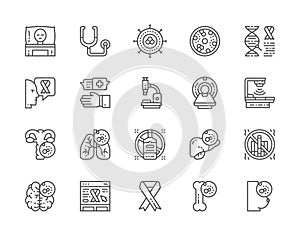 Set of Cancer and Chemotherapy Line Icons. Oncology, Sarcoma, Leukemia and more.