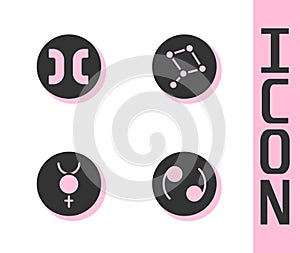 Set Cancer zodiac, Pisces, Symbol Mercury and Great Bear constellation icon. Vector
