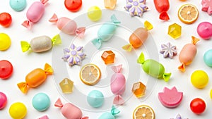 Set of candies and sweets in different colours.