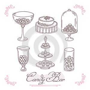 Set of candy bar objects. Bakery goods clip art