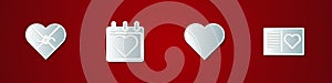 Set Candy in heart shaped box, Calendar with, Heart and Valentines day flyer icon. Vector