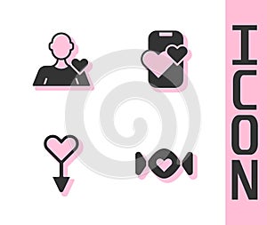 Set Candy, Romantic man, Female gender symbol and Dating app online mobile icon. Vector