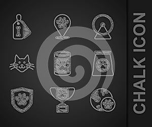 Set Canned food, Pet award symbol, World pet, Bag of for, Animal health insurance, Cat, Hamster wheel and Dog collar