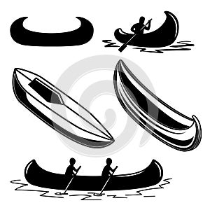 Set of canoe icons. Design element for logo, label, emblem, sign, badge