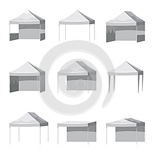 Set canopy shed overhang awning mockup set. Cartoon style illustration of 9 canopy shed overhang awning mockups photo