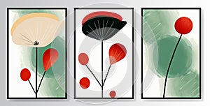 A set of canvases with an abstract flower. Plant art design