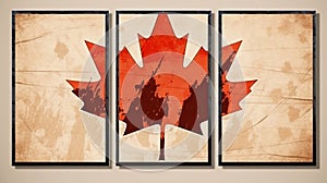 A set of canvases with an abstract maple leaf. Plant art design