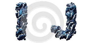 Set of capital letters I, J made of ice isolated on white background. 3d