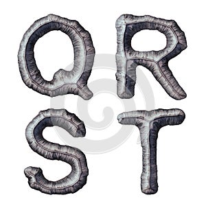 Set of capital letters Q, R, S, T made of forged metal isolated on white background. 3d