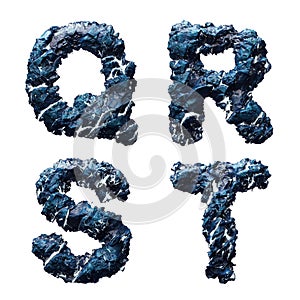 Set of capital letters Q, R, S, T made of ice isolated on white background. 3d