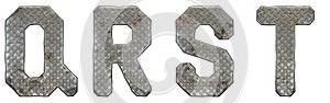 Set of capital letters Q, R, S, T made of industrial metal isolated on white background. 3d