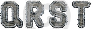 Set of capital letters Q, R, S, T made of industrial metal isolated on white background. 3d