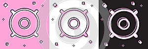 Set Car audio speaker icon isolated on pink and white, black background. Vector