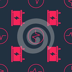 Set Car battery and Electric circuit scheme on seamless pattern. Vector