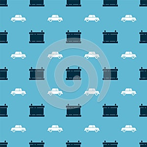 Set Car battery and Car on seamless pattern. Vector